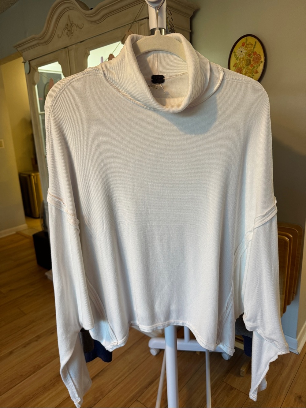 We The Free Cream Boxy Ribbed Turtleneck Top size XSmall